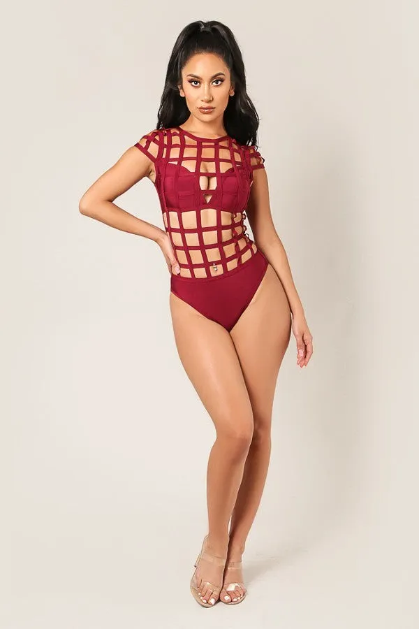 Cap Sleeved Cut-Out Caged Swimsuit