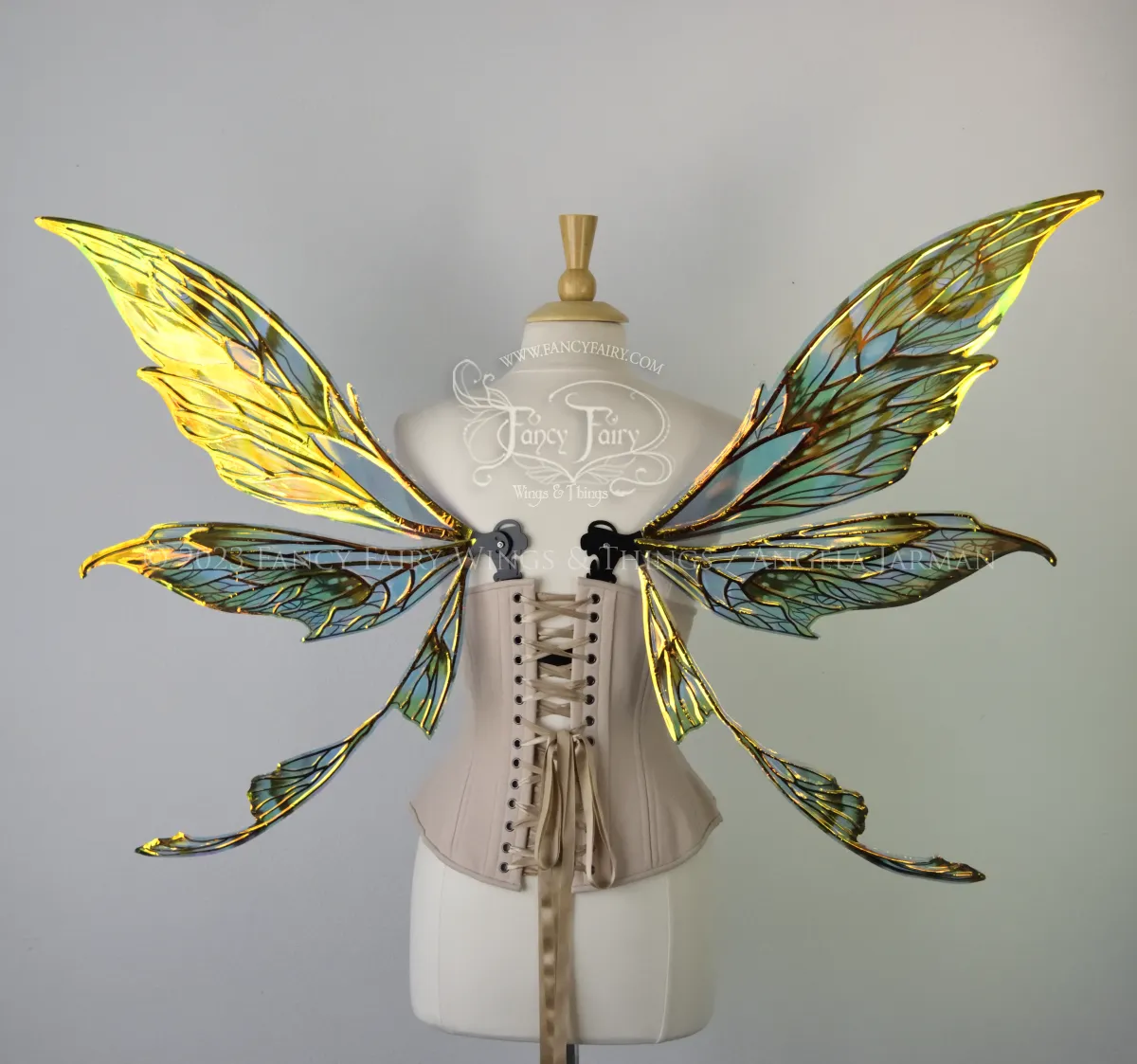 Colette 'Absinthe & Arsenic' Painted Convertible Iridescent "Pix" Fairy Wings with Black Veins