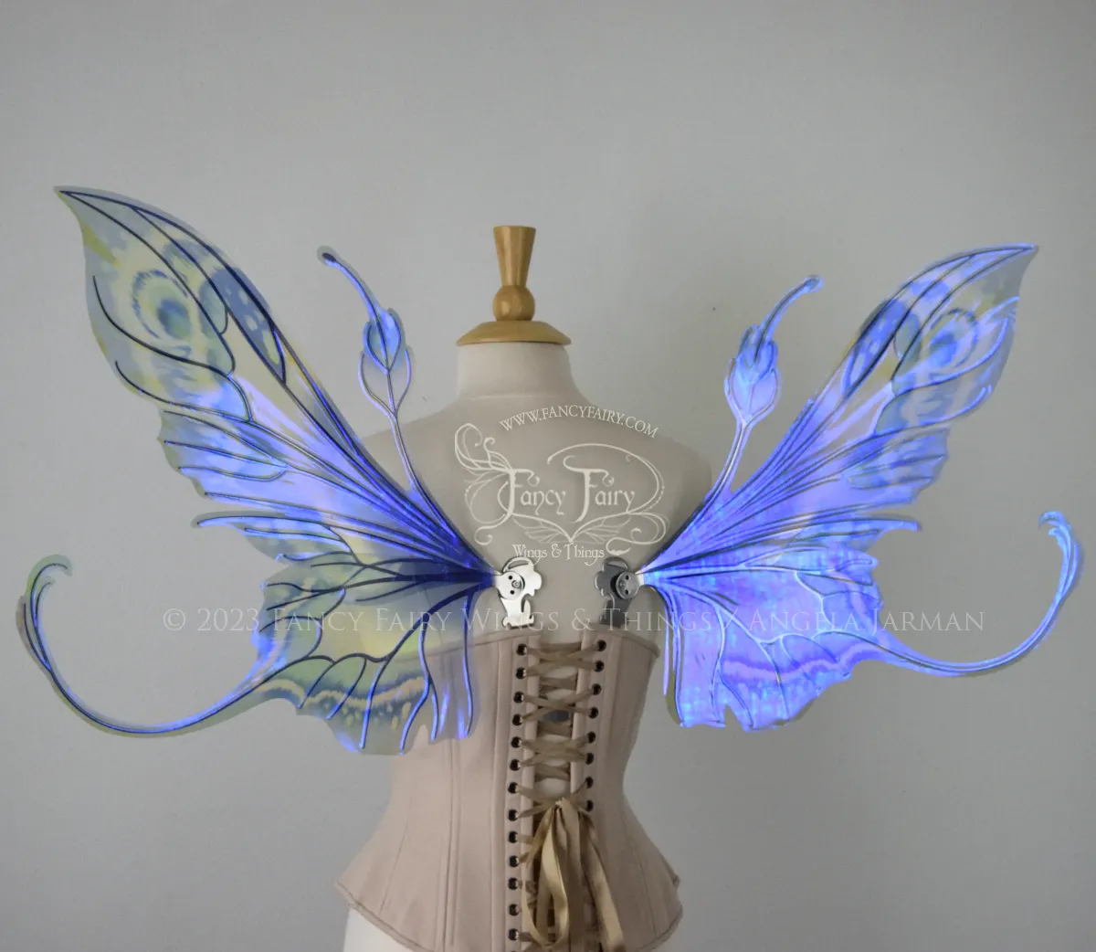 Elvina Iridescent Convertible Painted Fairy Wings in 'Blue Dream' with Silver veins