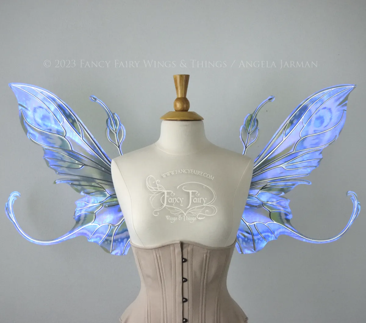 Elvina Iridescent Convertible Painted Fairy Wings in 'Blue Dream' with Silver veins