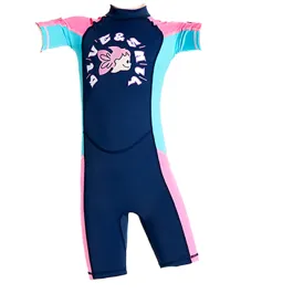 Knee Length Dive Navy Mermaid Color Block Printed Kids Swimwear In Upf 50  Fabric