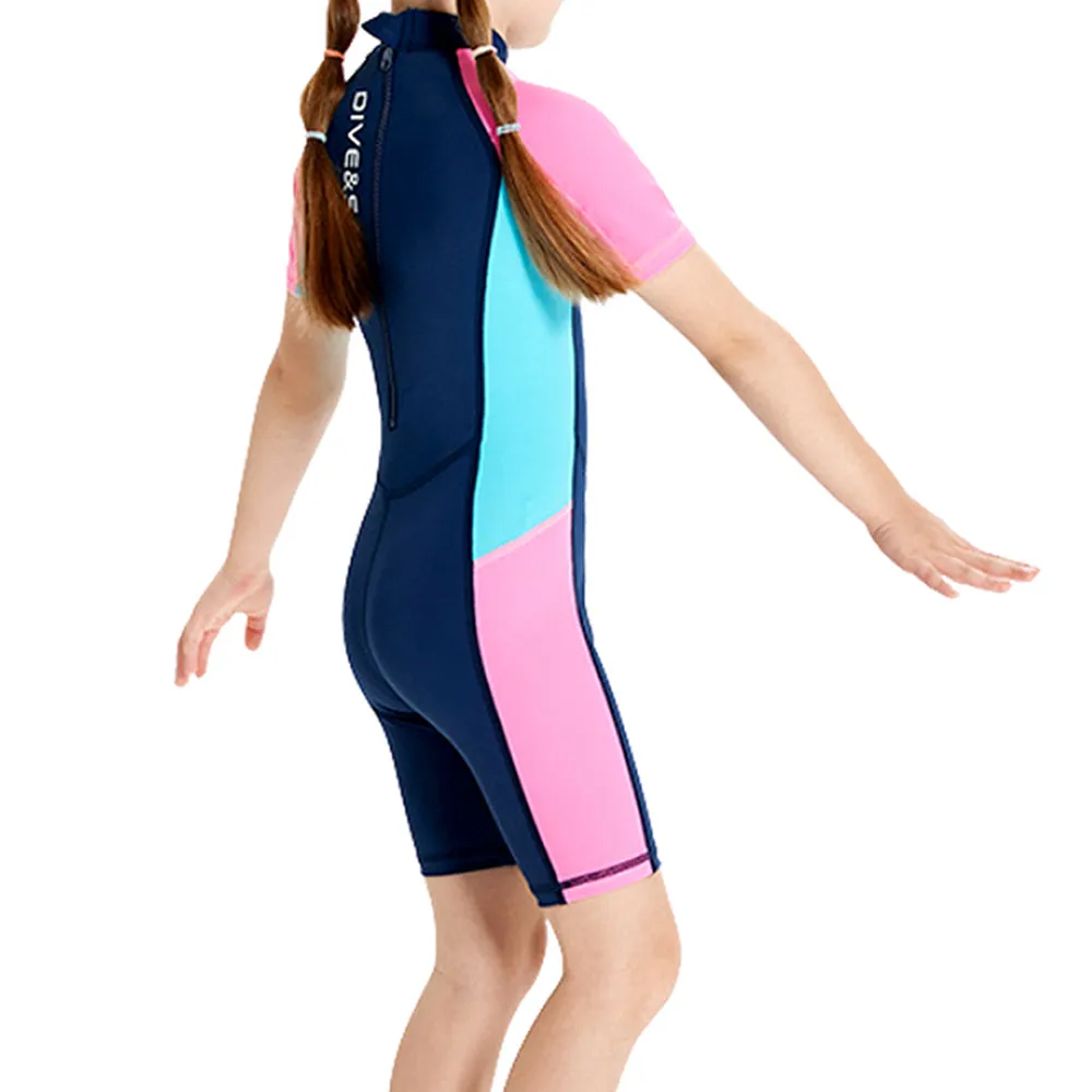 Knee Length Dive Navy Mermaid Color Block Printed Kids Swimwear In Upf 50  Fabric