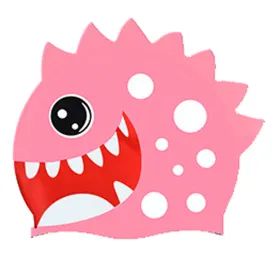 Little Surpise Box, 3d White Polka Pink , Silicone Kids Swim Cap, 5 years -15 years