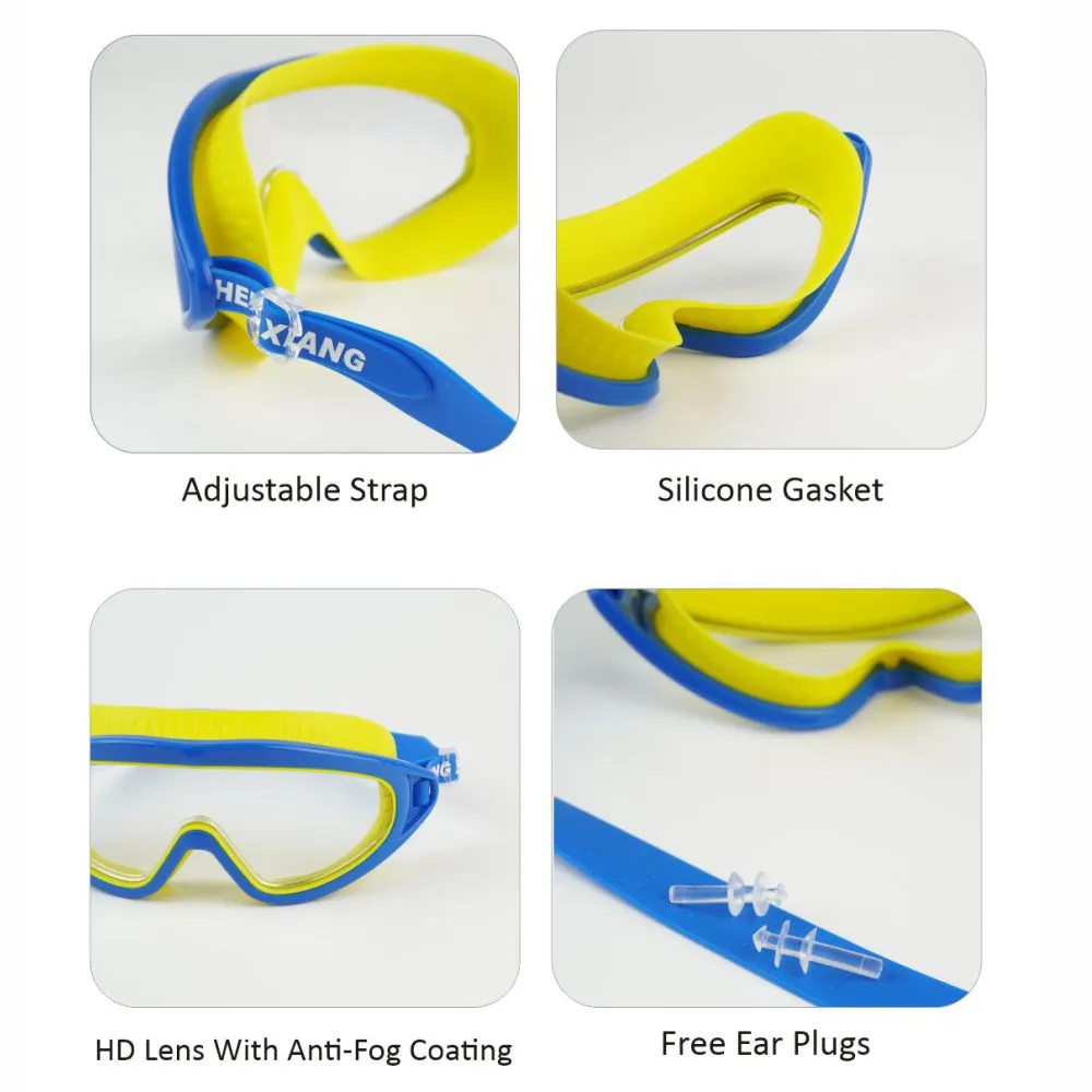 Little Surprise Box , Cheng Yellow Casket, Cobalt Border Anti Fog UV Protection Leakproof Design Swim Goggles for Kids, 8yrs -15yrs