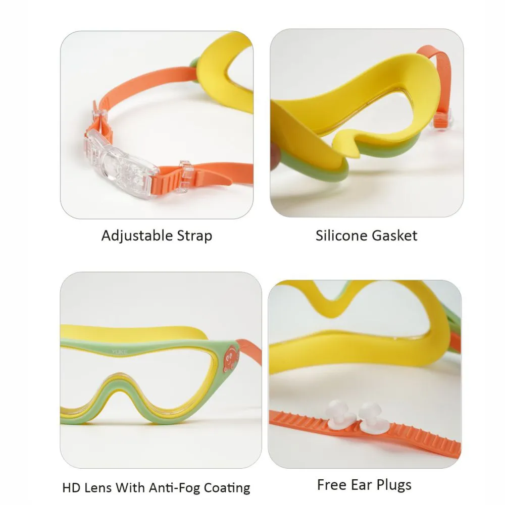 Little Surprise Box , Side Fish Pastel Lemon Green & Yellow Anti Fog UV Protection Leakproof Design Swim Goggles for Kids, 4yrs  - 10yrs