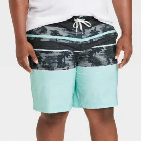 New - Men's Big & Tall 10" Tropical Print Swim Shorts - Goodfellow & Co Aqua Green 44