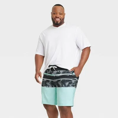 New - Men's Big & Tall 10" Tropical Print Swim Shorts - Goodfellow & Co Aqua Green 44