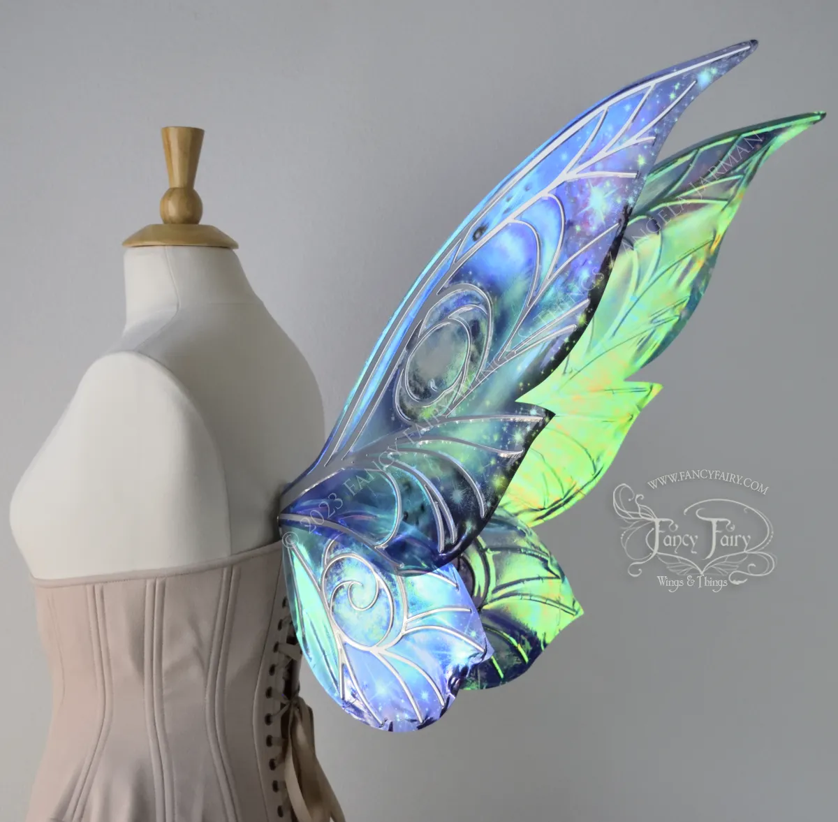Ready to Ship Trinket 26 inch Iridescent Painted Fairy Wings in 'Celestial' with silver veins