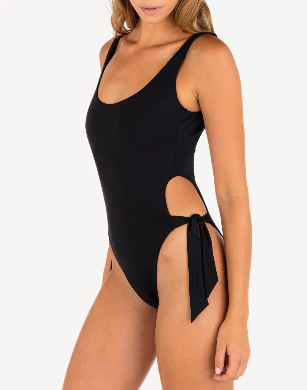 Solid Tie Side Cheeky One Piece Swimsuit