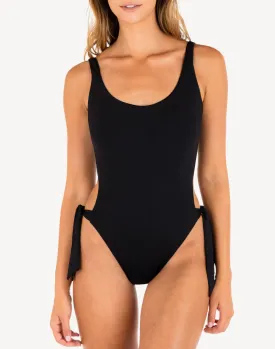 Solid Tie Side Cheeky One Piece Swimsuit